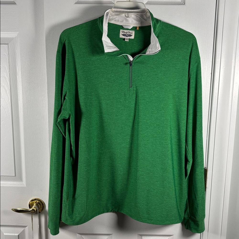 Straight Down Long Sleeve Quarter Zip Pullover Embroidered Golf Logo Green XXL